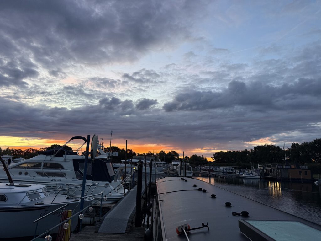 Boats in the harbour of Marina Mehlbergen at sunrise